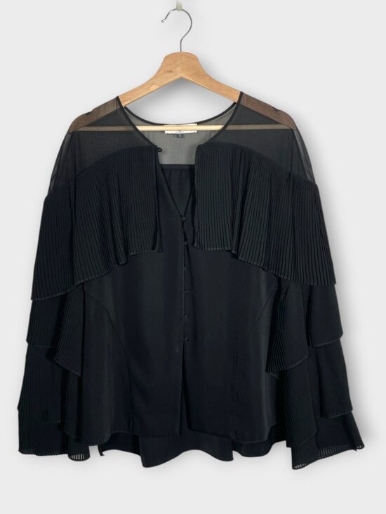 Prabal Gurung Tops - Prabal Gurung Pleated Sleeve Button Up Top Sz 10 Black Whimsigosh Romantic Boho